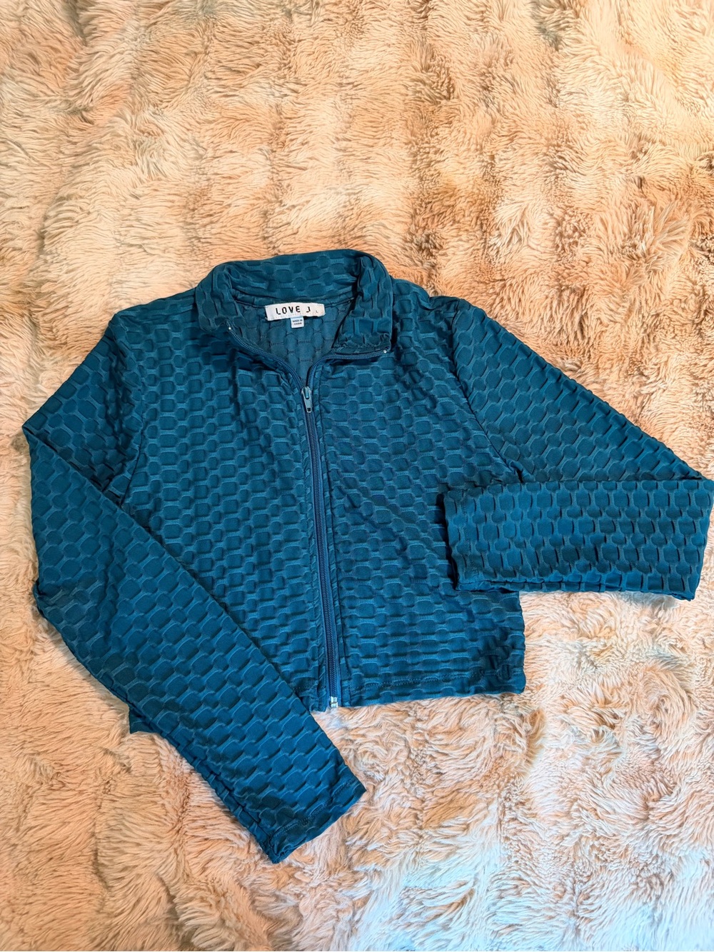 love J Teal Textured Zip-Up Jacket